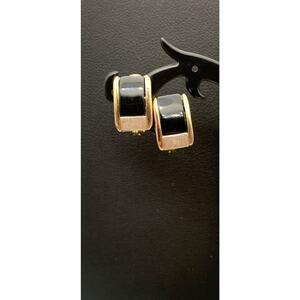 Vintage Monet Petite Quiet Luxury Gold Tone W Black & Silver Clip On Earrings